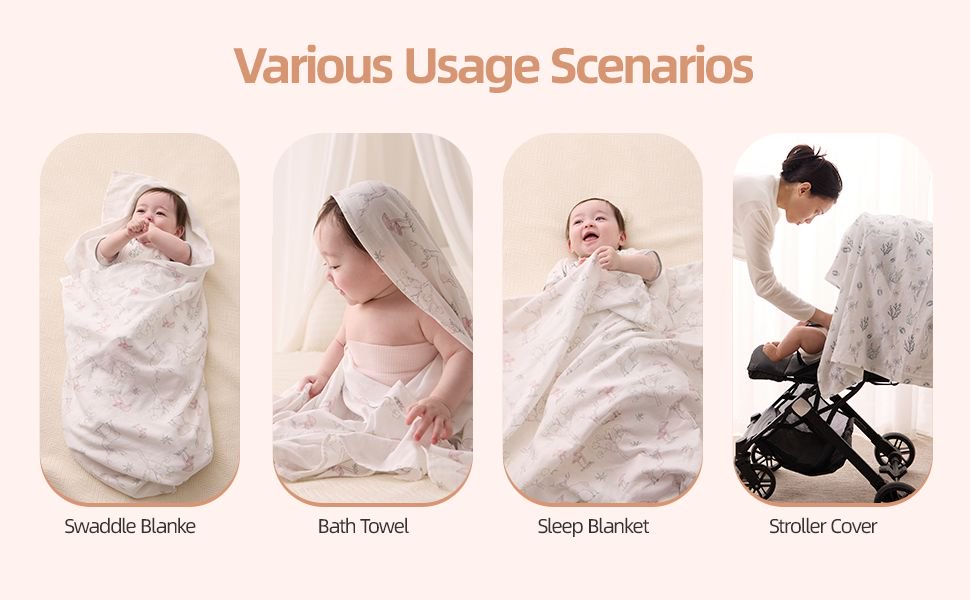 Baby Muslin Swaddle Blanket, Cozy, Absorbent, Skin-Friendly Breathable, Premium Soft Baby Infant Bath Towel Double Layer Blanket Size 47x47 / 120x120cm