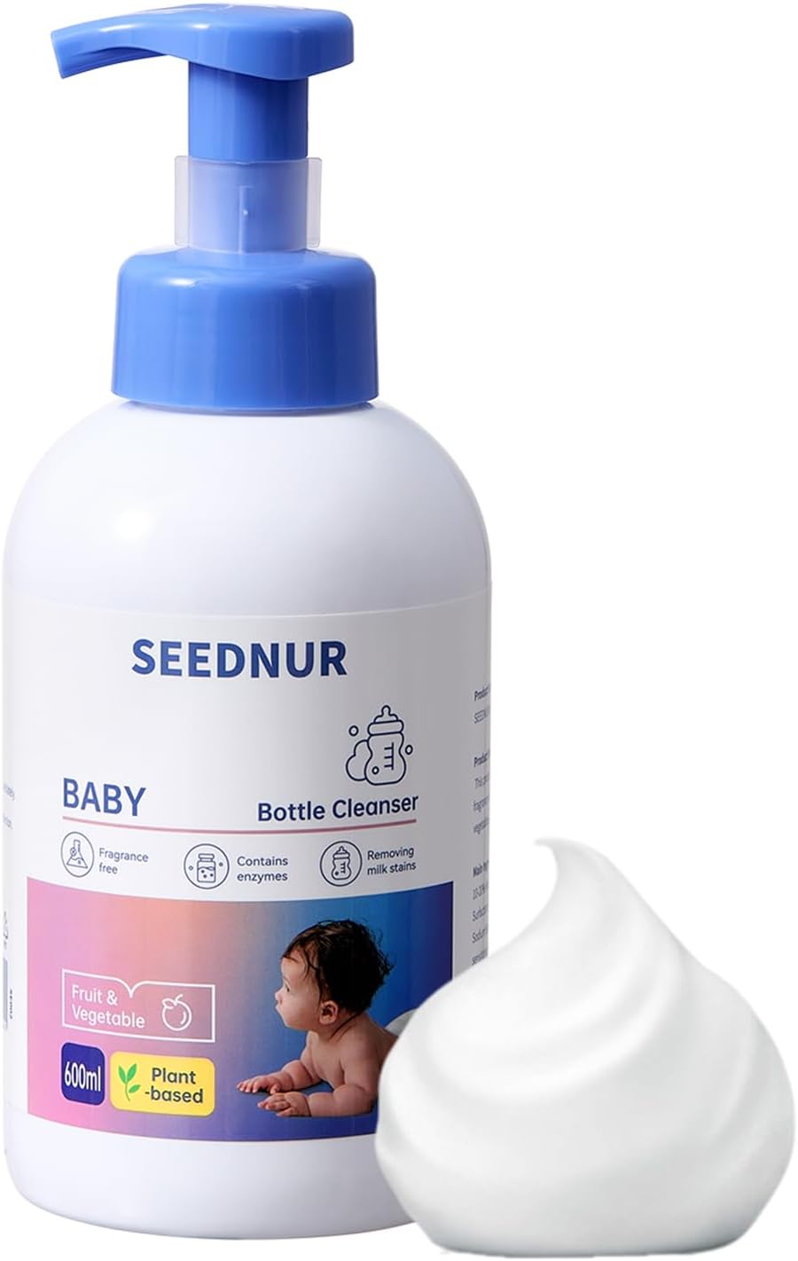 Baby Bottle Cleaner, 600ML Baby Bottle Liquid, Fragrance Free, Contains Enzymes, Removes Milk Stains, For Nipples, Bottles, Utensils, Fruits and Vegetables