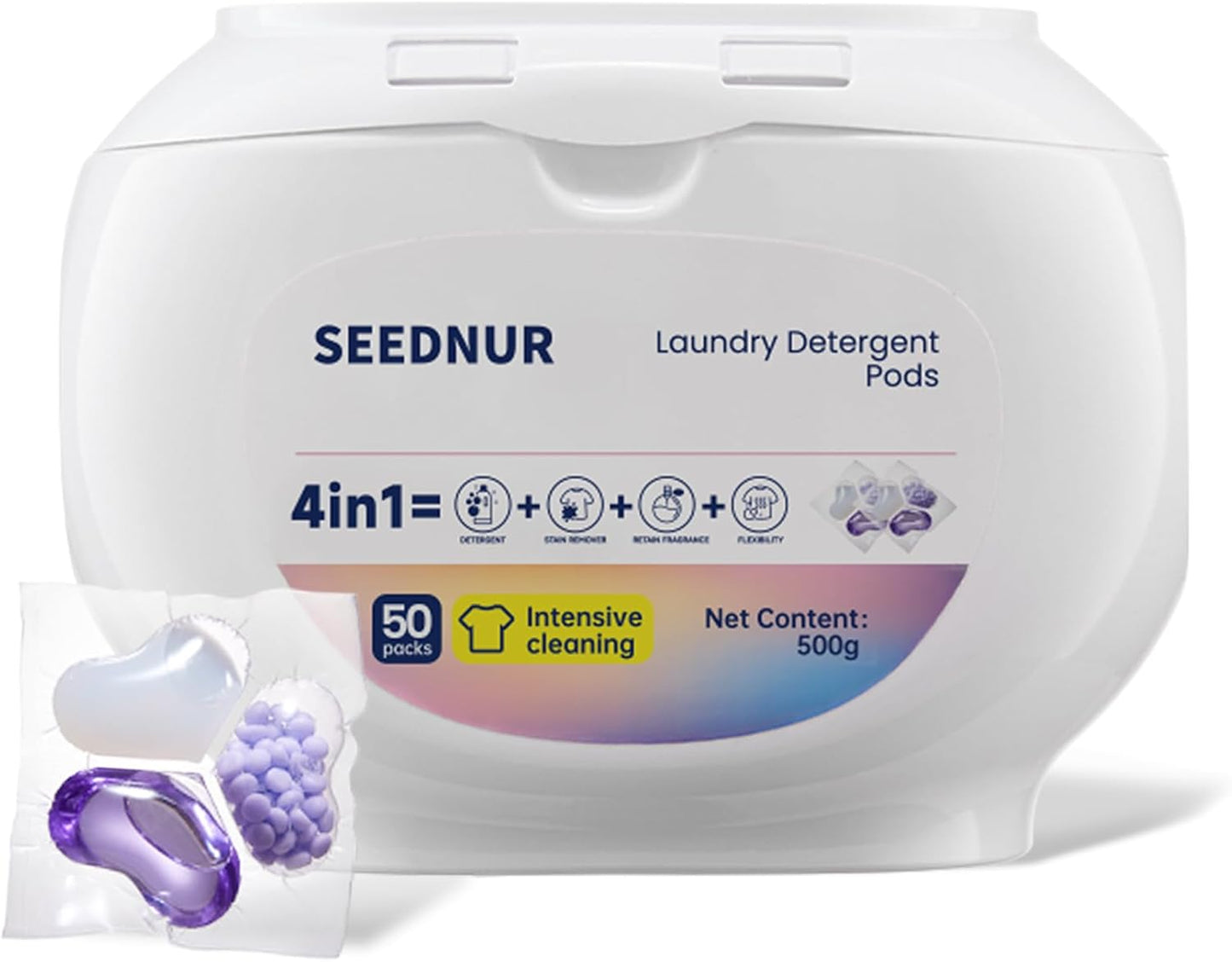 Laundry Capsules, 50 Pack 4-in-1 Washing Capsules, Powerful Stain Remover Laundry Detergent, Protects Clothes, Long Lasting Fragrance