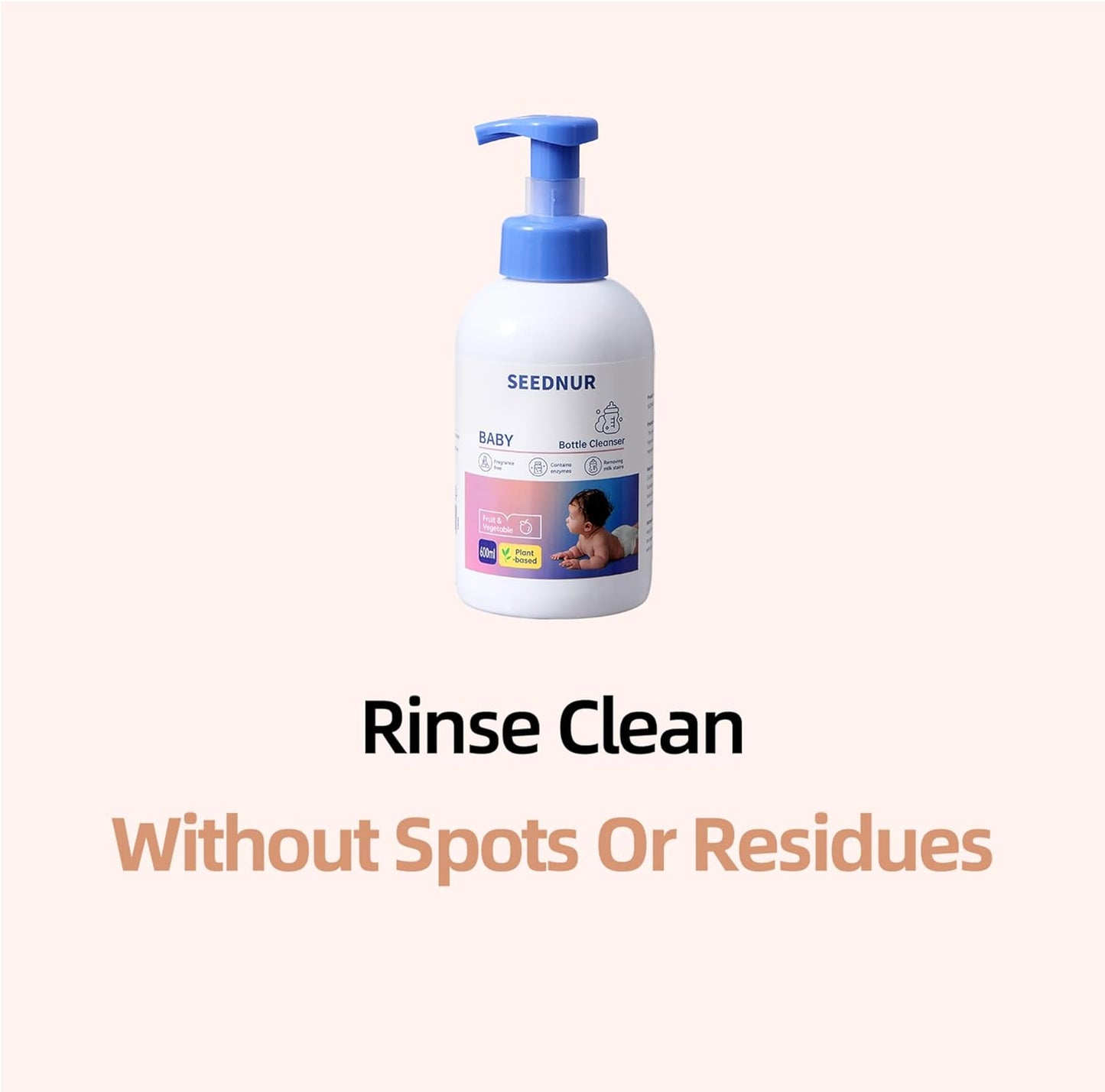 Baby Bottle Cleaner, 600ML Baby Bottle Liquid, Fragrance Free, Contains Enzymes, Removes Milk Stains, For Nipples, Bottles, Utensils, Fruits and Vegetables