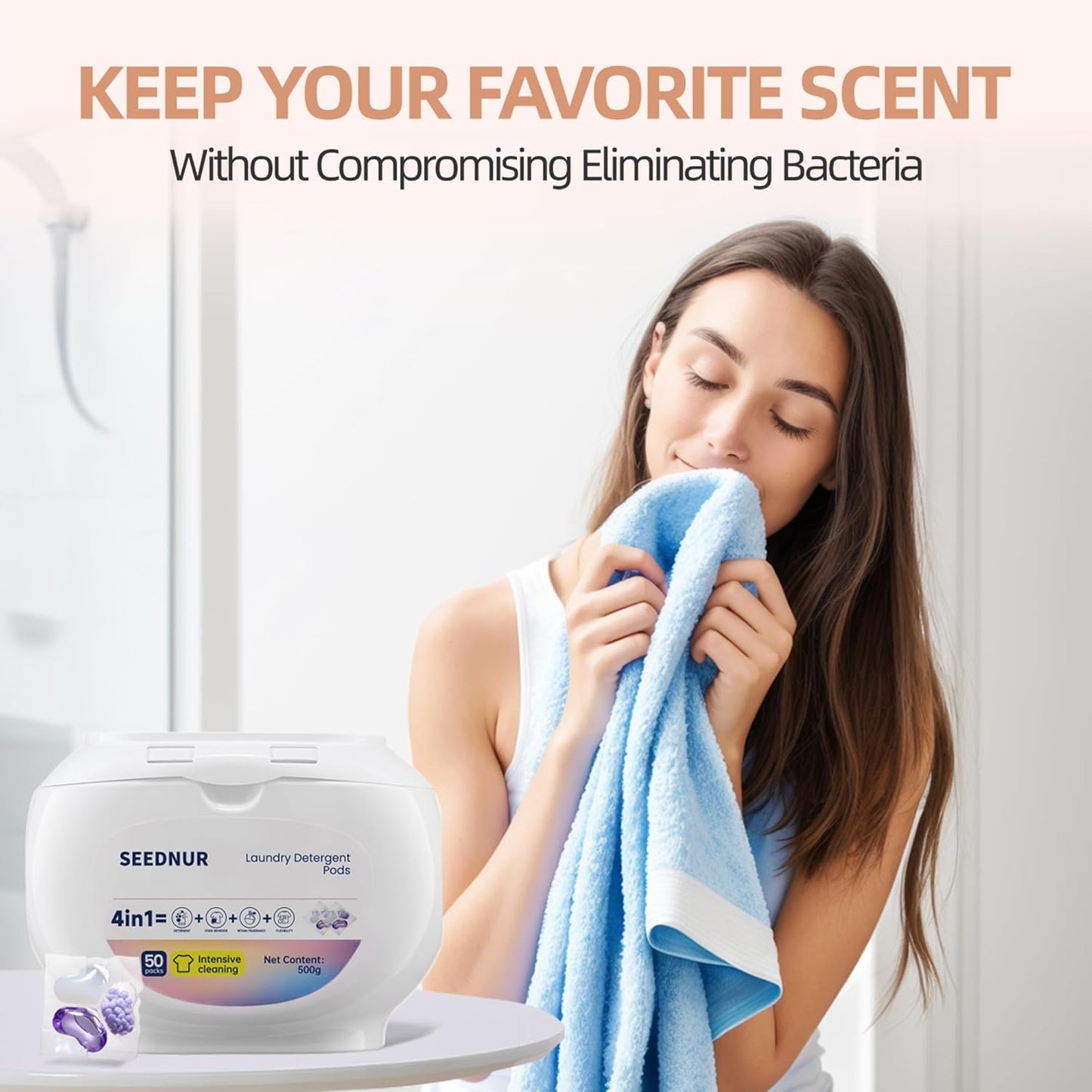 Laundry Capsules, 50 Pack 4-in-1 Washing Capsules, Powerful Stain Remover Laundry Detergent, Protects Clothes, Long Lasting Fragrance