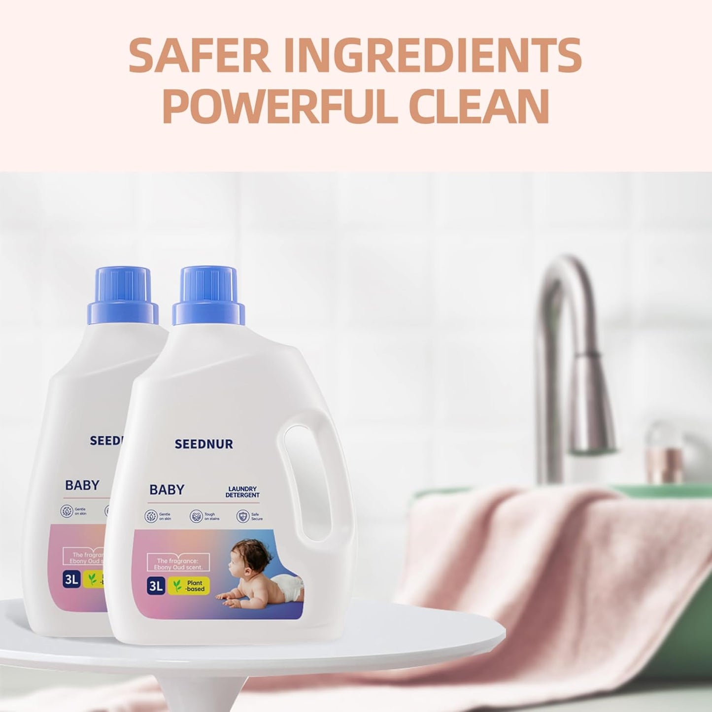 Baby Laundry Detergent, 3L Hypoallergenic Laundry Detergent, Dye and Bleach Free for Baby Clothes, Adult Clothes and Sensitive Skin