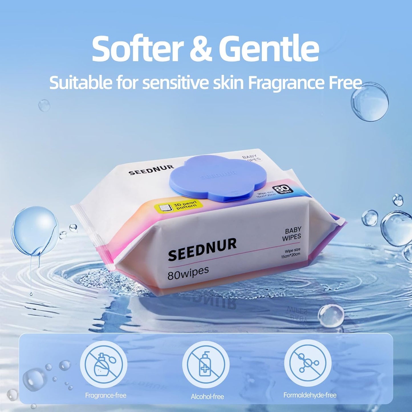 Wipes for Baby, Softer and Gentler Enlarged Baby Wipes for Sensitive Skin, Wiping Clean and Carry-on Traveling (80 Sheets/Bag)