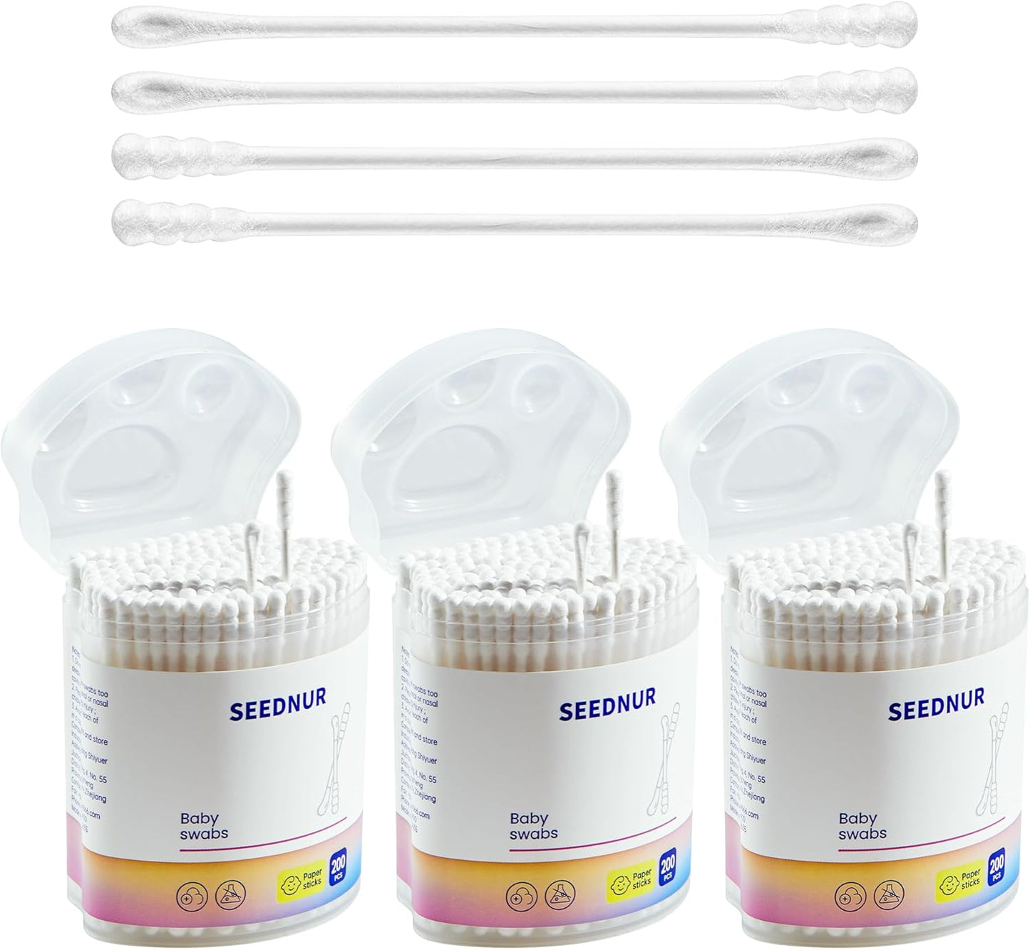 Baby Cotton Swabs, Double Ended Baby Cotton Buds, Fragrance Free, Chlorine Free, Hygienic and Safety Cotton Buds for Cleaning and Disinfecting and Ladies Makeup(600 pcs/3 box)