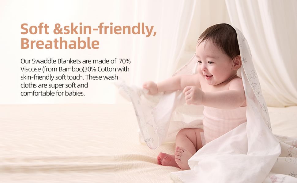 Baby Muslin Swaddle Blanket, Cozy, Absorbent, Skin-Friendly Breathable, Premium Soft Baby Infant Bath Towel Double Layer Blanket Size 47x47 / 120x120cm