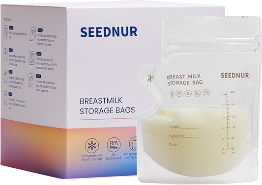 Breastmilk Storage Bags, 120 Count BPA-Free Disposable Breastmilk Freezer Bags, 220ML Baby Milk Storage Bags, Double Sealed Milk Bags, Refrigerated and Freezable