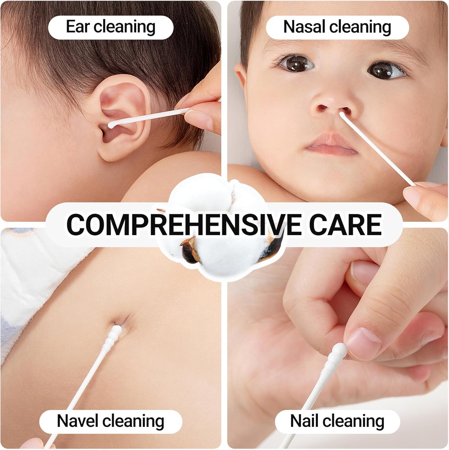 Baby Cotton Swabs, Double Ended Baby Cotton Buds, Fragrance Free, Chlorine Free, Hygienic and Safety Cotton Buds for Cleaning and Disinfecting and Ladies Makeup(600 pcs/3 box)