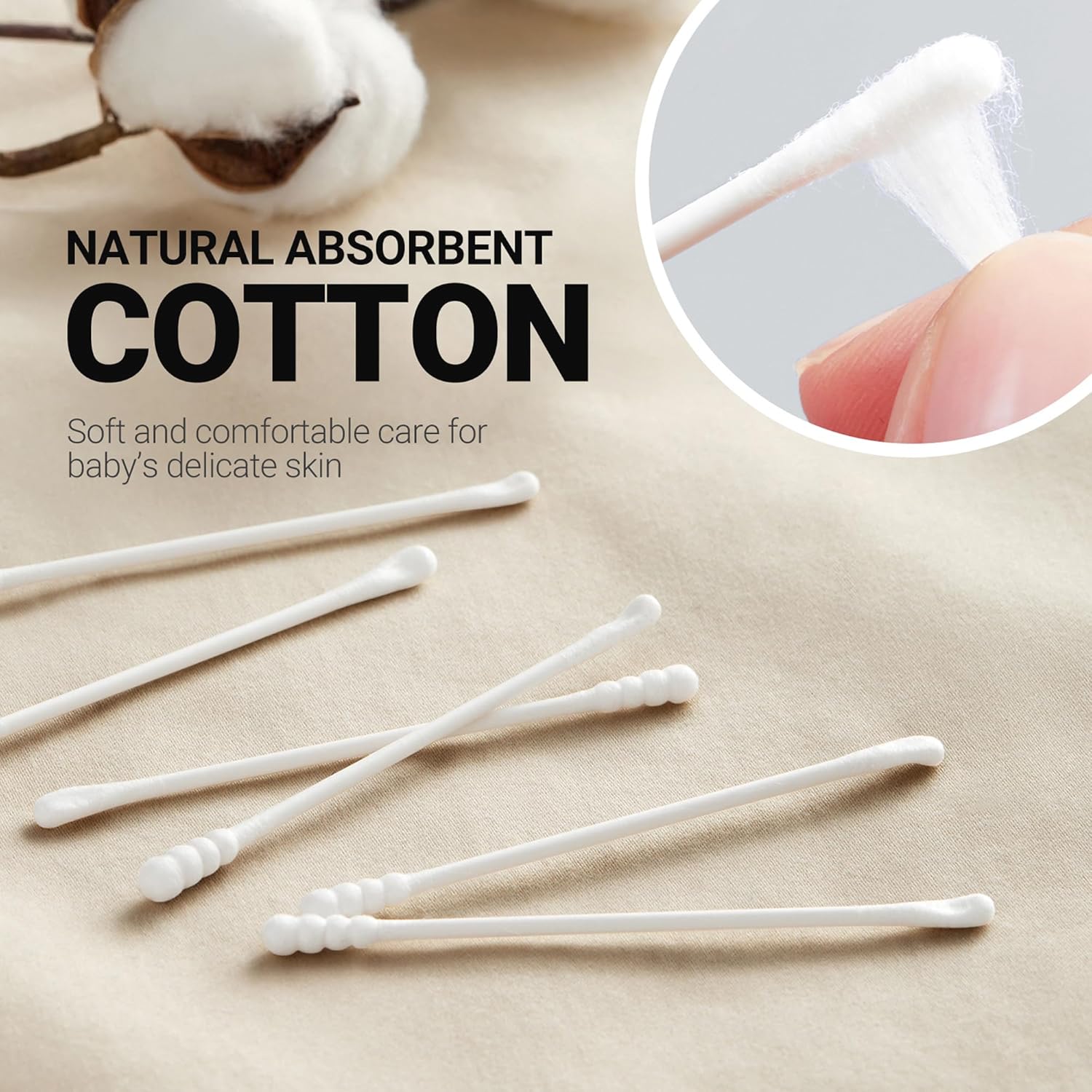 Baby Cotton Swabs, Double Ended Baby Cotton Buds, Fragrance Free, Chlorine Free, Hygienic and Safety Cotton Buds for Cleaning and Disinfecting and Ladies Makeup(600 pcs/3 box)