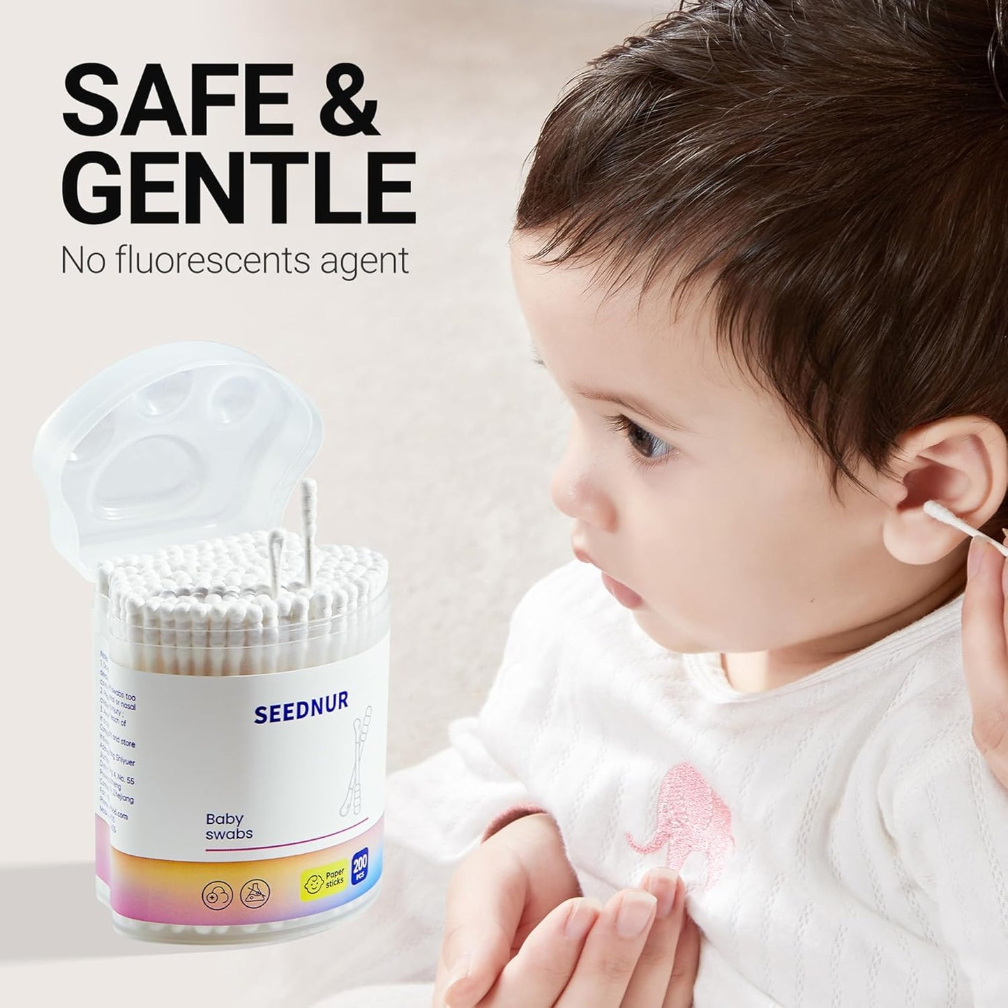 Baby Cotton Swabs, Double Ended Baby Cotton Buds, Fragrance Free, Chlorine Free, Hygienic and Safety Cotton Buds for Cleaning and Disinfecting and Ladies Makeup(600 pcs/3 box)