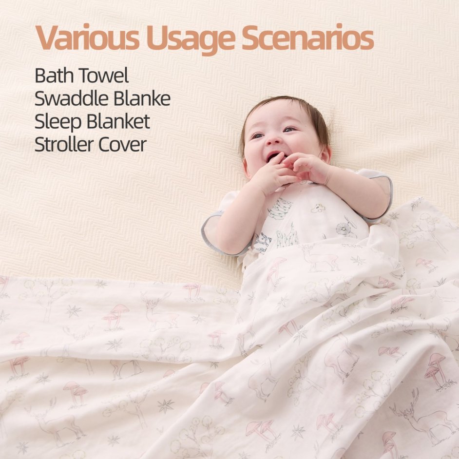 Baby Muslin Swaddle Blanket, Cozy, Absorbent, Skin-Friendly Breathable, Premium Soft Baby Infant Bath Towel Double Layer Blanket Size 47x47 / 120x120cm